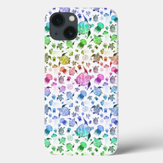 Ocean Life Watercolor Pattern in Rainbow Gradient Case-Mate iPhone Case (Back)