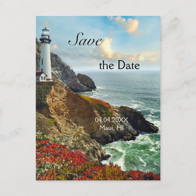 Ocean Lighthouse Save the Date Postcard (Front)