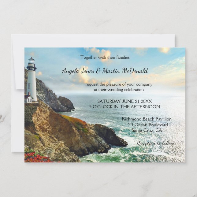 Ocean Lighthouse Wedding Invitation (Front)