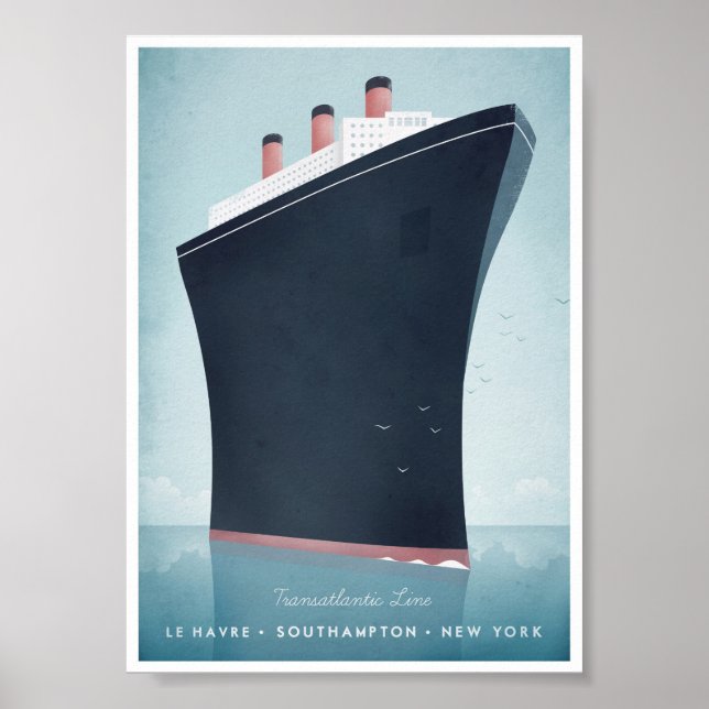 Ocean Liner Vintage Travel Poster (Front)