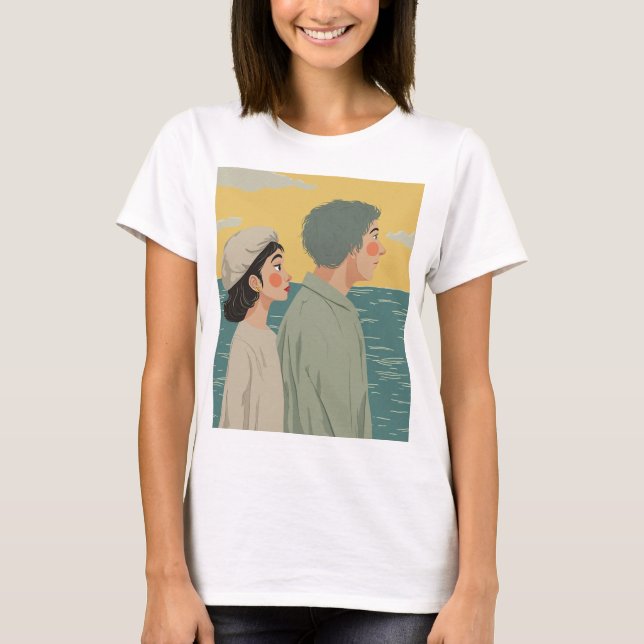 Ocean Love: A Dreamy Couple’s View T-Shirt (Front)