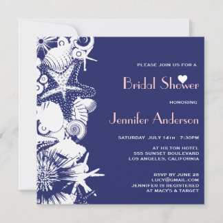 Ocean Love Navy Seashells Chic Bridal Shower Invitation
