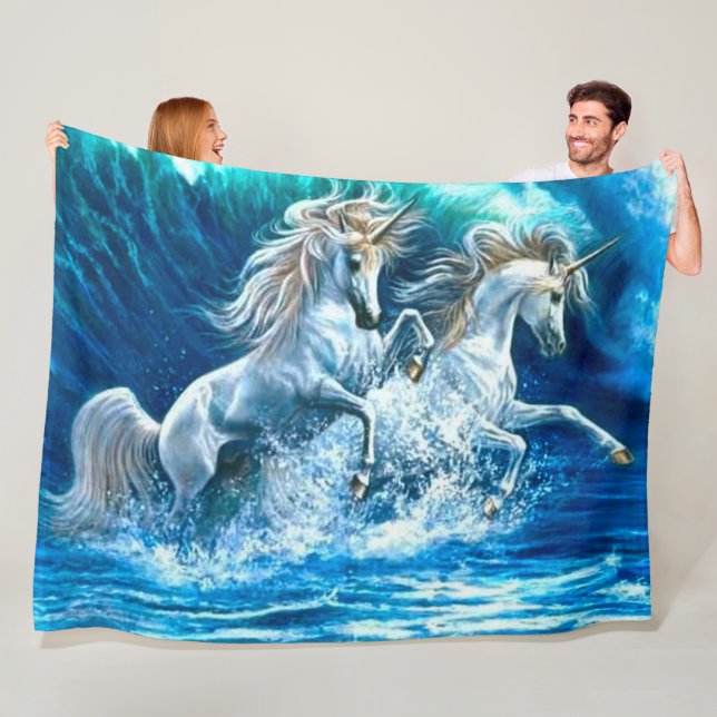 Ocean Magic Unicorn Waves Satin Fleece Blanket (In Situ)