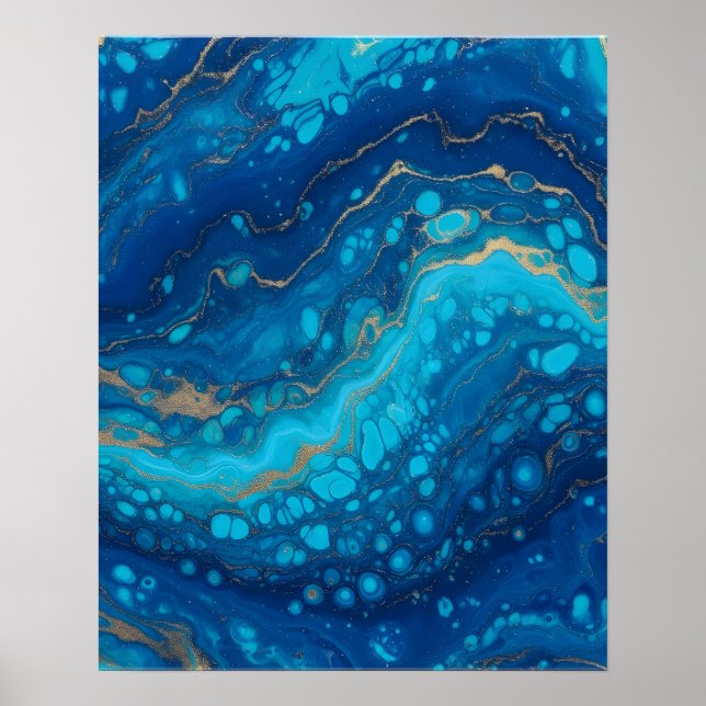 Ocean Marble Blue Abstract Bathroom Wall Art (Front)