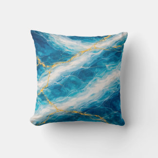 Ocean Marble with White Swirls and Gold Veining Cushion