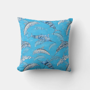 Ocean Marine Animals Dolphins Marlins Cushion