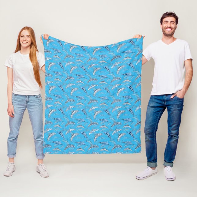 Ocean Marine Animals Dolphins Marlins Fleece Blanket (In Situ)