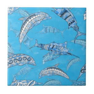 Ocean Marine Animals Dolphins Marlins Tile