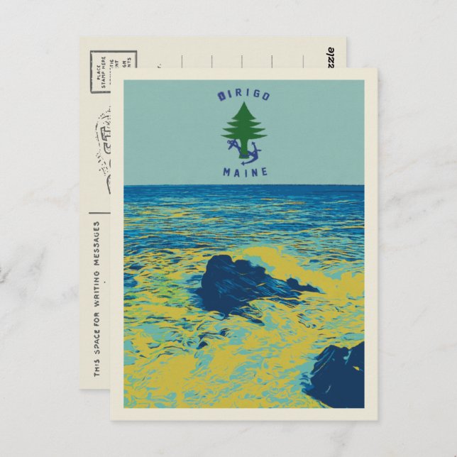 Ocean Maritime Flag Maine USA illustration Postcard (Front/Back)