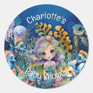 Ocean Mermaid Baby Shower Invitation Classic Round Sticker