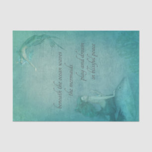 Ocean Mermaid Blue Green Whimsical Vintage Style Tissue Paper