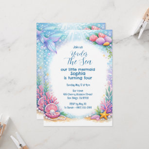 Ocean Mermaid Girls Under the Sea 4th Birthday Invitation