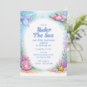 Ocean Mermaid Girls Under the Sea 6th Birthday Invitation