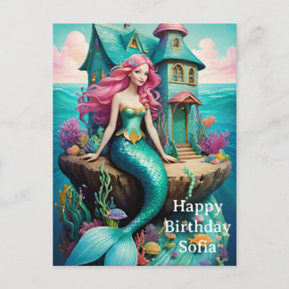 Ocean Mermaid Happy Birthday  Postcard