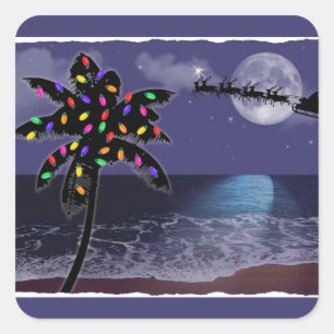 Ocean Moonlight Christmas Holiday Square Sticker