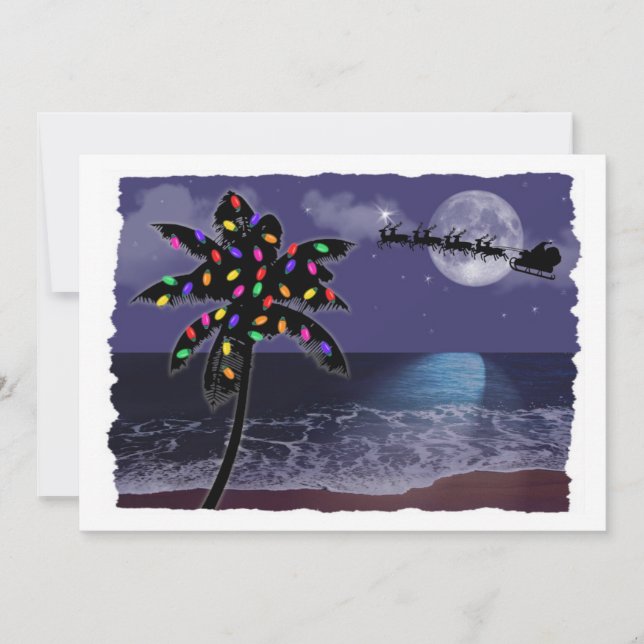 Ocean Moonlight Christmas with Santa Invitation (Front)