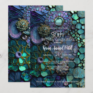 Ocean Mosaic Botanical Gemstone Abstract Invitation