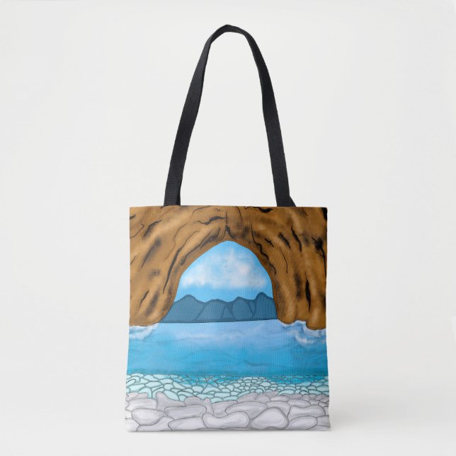 Ocean, Mountain and Canyon Blue Skies White Clouds Tote Bag (Front)
