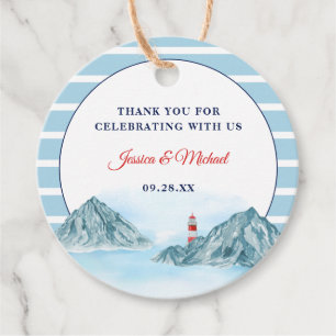 Ocean Mountain Lighthouse Blue Watercolor Wedding Favour Tags
