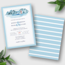 Ocean Mountain Lighthouse Blue Watercolor Wedding