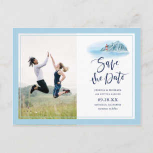 Ocean Mountain Lighthouse Wedding Save The Date Invitation Postcard
