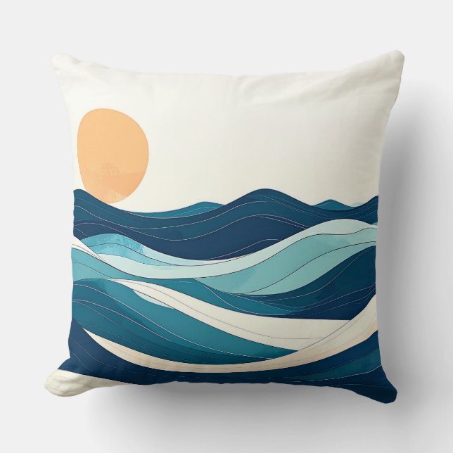 ocean mug, waves design, minimalist mug, coastal l cushion (Front)