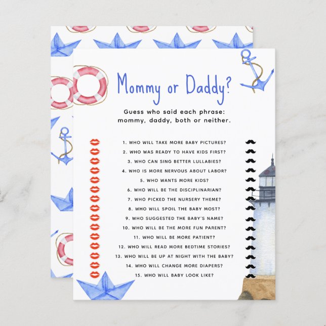 Ocean - mummy or daddy baby shower game (Front/Back)