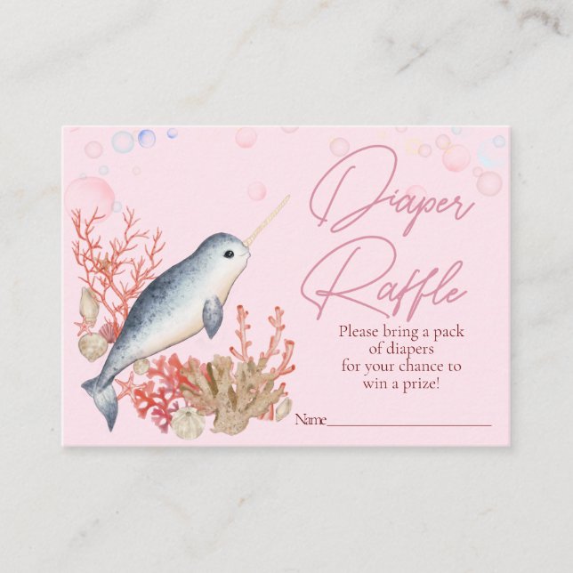 Ocean Narwhal seashells Baby Shower Diaper Raffle  Enclosure Card (Front)