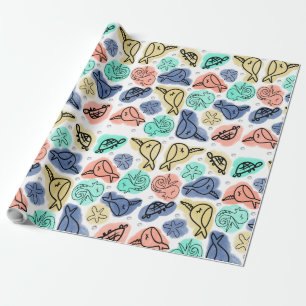 Ocean Narwhale Seahorse Turtle Doodles Wrapping Paper