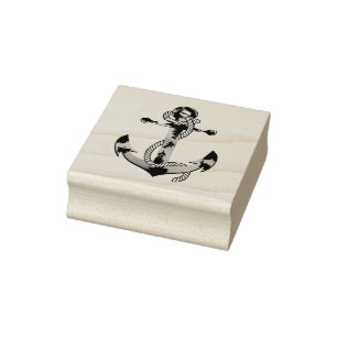 Ocean nautical rusty anchor with rope rubber stamp