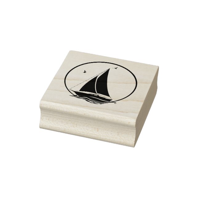Ocean nautical sailboat/seagulls/waves rubber stamp (Stamp)