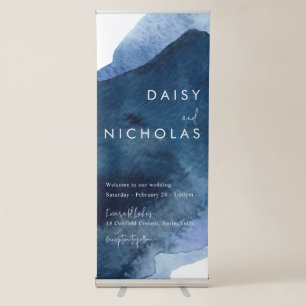 Ocean Navy Blue Watercolor Wedding Ceremony  Retractable Banner