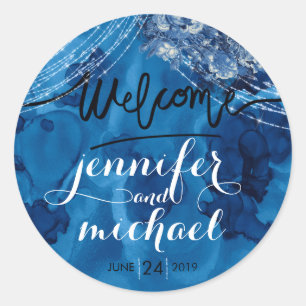 Ocean navy ombre blue welcome classic round sticker