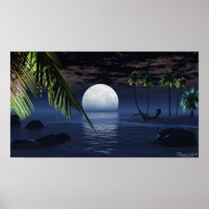 Ocean Night Moon Setting Print