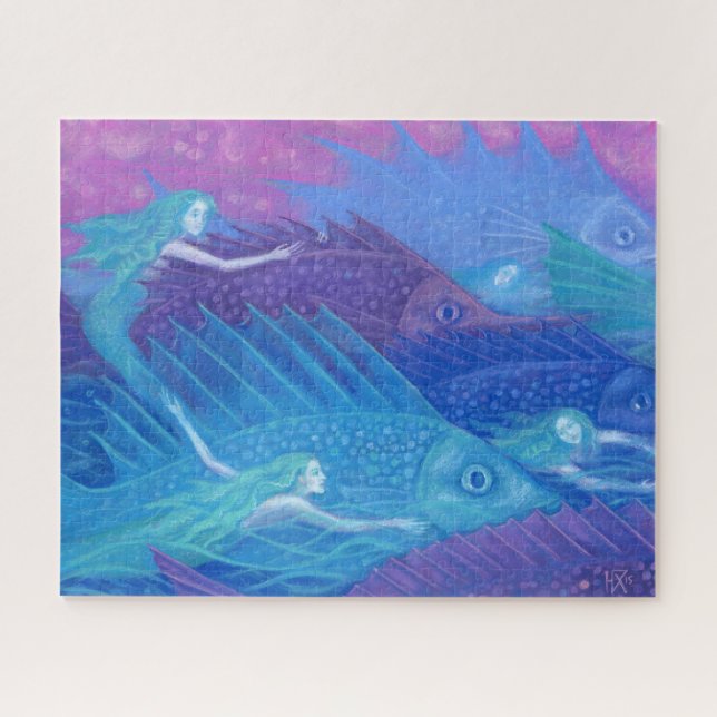 Ocean Nomads, Nautical Fantasy Art Mermaids & Fish Jigsaw Puzzle (Horizontal)