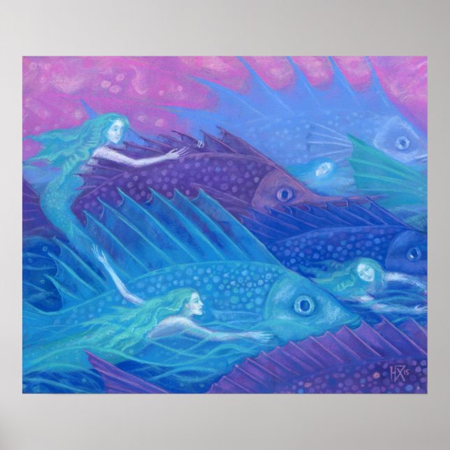 Ocean Nomads, Nautical Fantasy Art Mermaids & Fish Poster (Front)