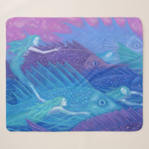 Ocean Nomads, Nautical Fantasy Art Mermaids & Fish Sherpa Blanket