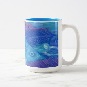Ocean Nomads, Nautical Fantasy Art Mermaids & Fish Two-Tone Coffee Mug