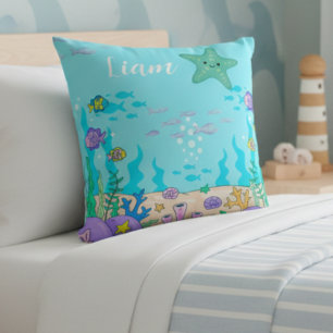 Ocean Nursery Decor, boy Room Decor, Custom Name  Cushion