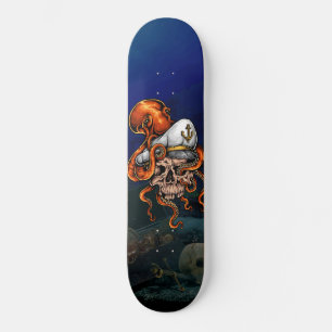 Ocean Octopus Captains Skull Treasure Skateboard