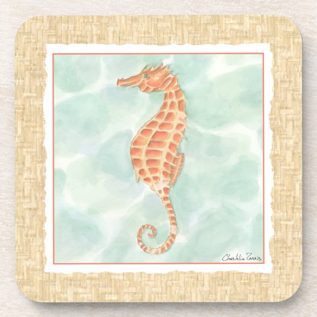 Ocean Orange Seahorse Coaster (Front)