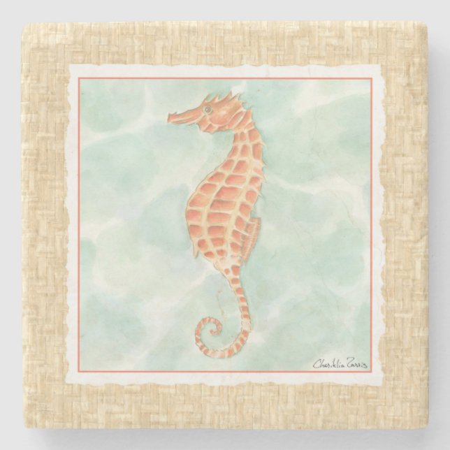 Ocean Orange Seahorse Stone Coaster (Front)