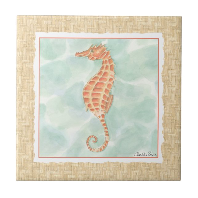 Ocean Orange Seahorse Tile (Front)