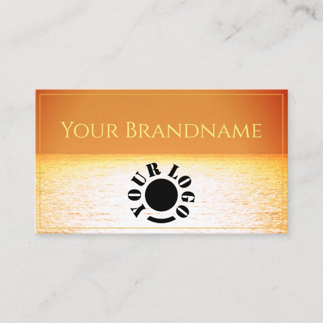 Ocean Orange Yellow Ombre Sunset Custom Logo Business Card (Front)