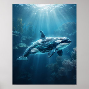 Ocean Orca Arctic Blue Depths Poster