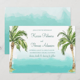Ocean Palms   Watercolor Beach Wedding Invitation