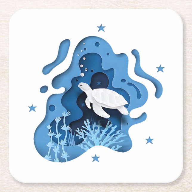 Ocean paper cut art square paper coaster (Front)