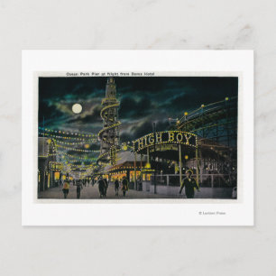 Ocean Park Pier at Night from Dome Hotel Postcard