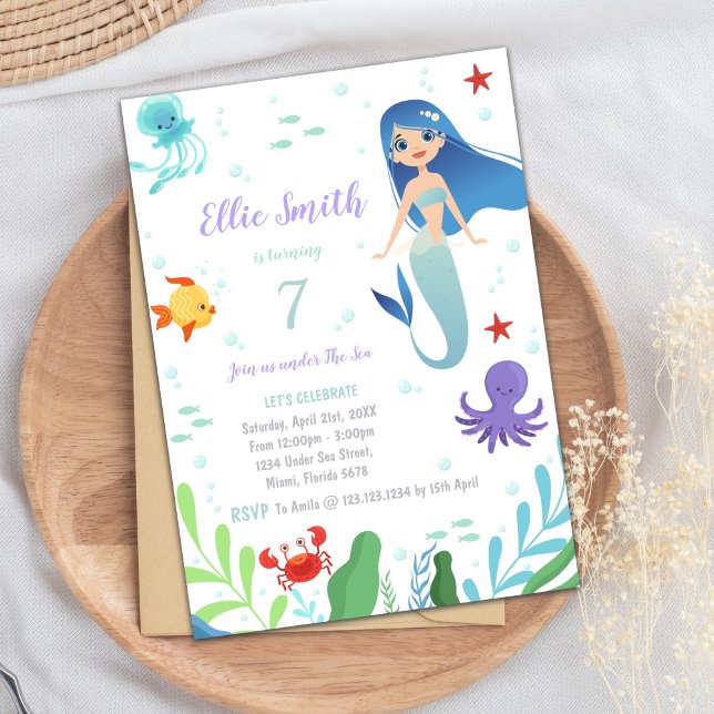 Ocean Party for Girls Invitation (Under the sea mermaid green Invitations)