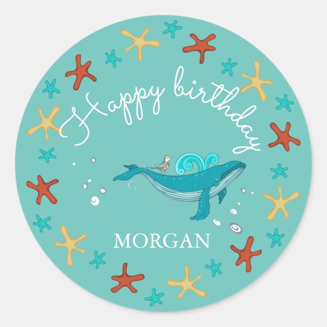 Ocean Party | Happy Birthday Monogram Sticker (Front)